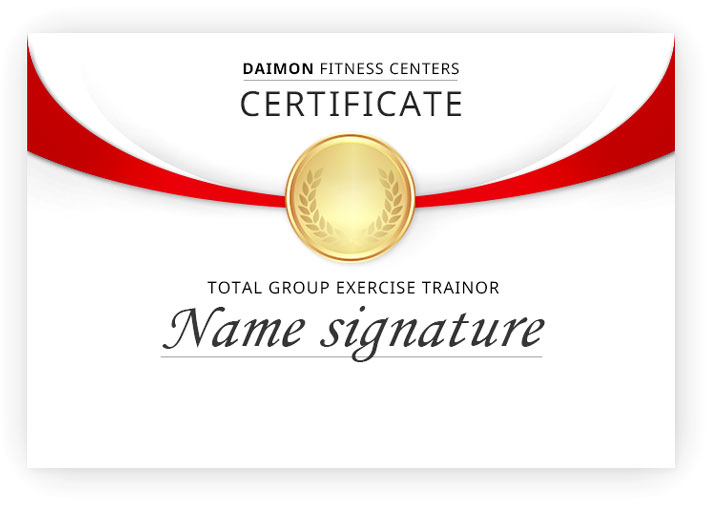 DAIMON FINESS CENTERS CERTIFICATE TOTAL GROUP EXERCISE TRAINOR NAME signature